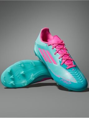 New adidas Kids Unisex F50 League Messi Soccer Cleats Flash Aqua/Lucid Pink